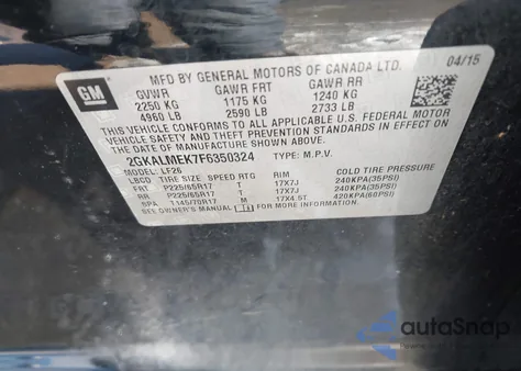 2015 GMC Terrain Sle-1 z USA, uszkodzony, nr VIN 2GKALMEK7F6350324